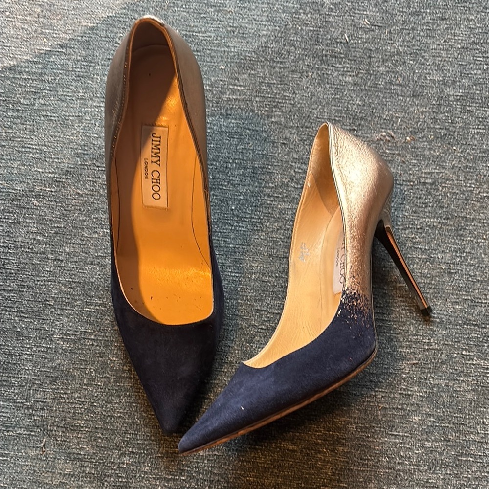 Jimmy Choo Navy and Gold Women's Heels